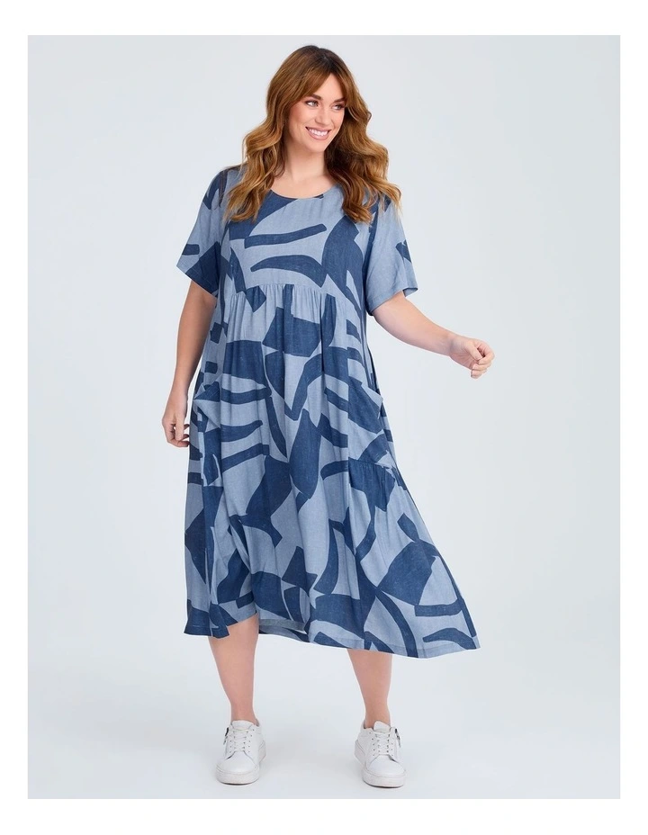 Natural Pocket Midi Dress Blue Geo Print image 1