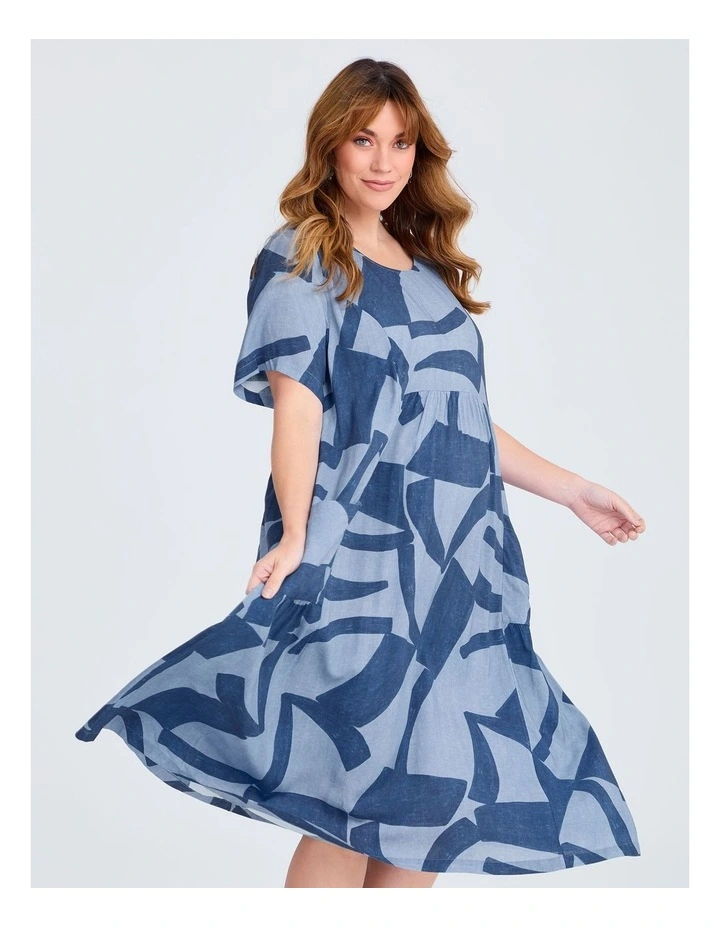 Natural Pocket Midi Dress Blue Geo Print image 3