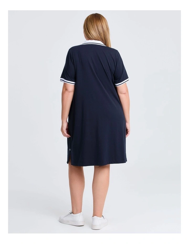 Cotton Polo Knee Length Dress in Navy image 2