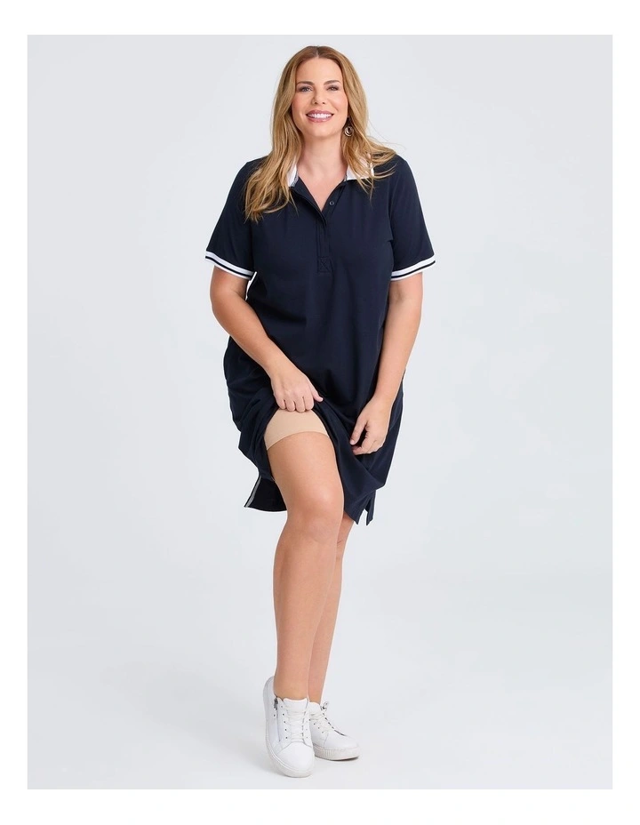 Cotton Polo Knee Length Dress in Navy image 4