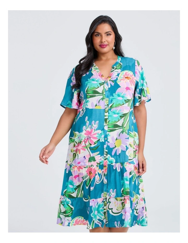 Natural Pastel Floral Button Dress Print image 3