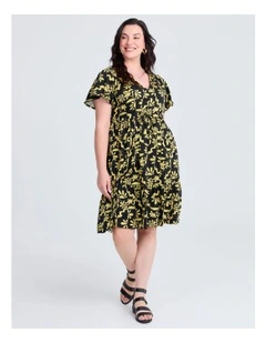 Natural Flower Print Short Dress Black/lemongrass