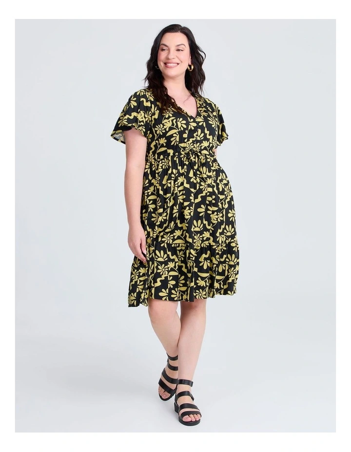 Natural Flower Print Short Dress Black/lemongrass image 1