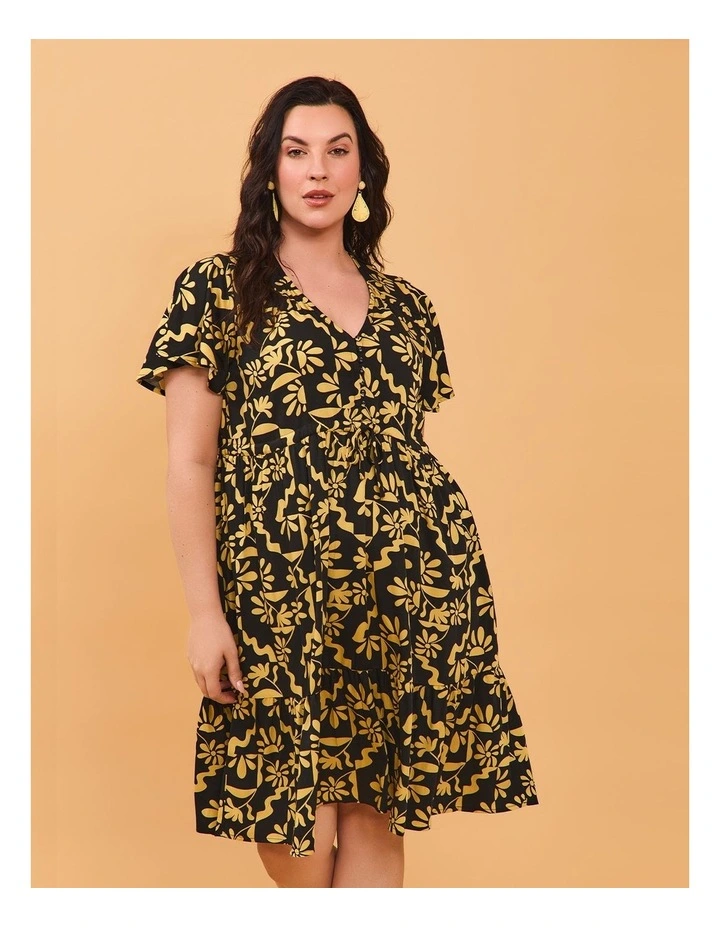 Natural Flower Print Short Dress Black/lemongrass image 4
