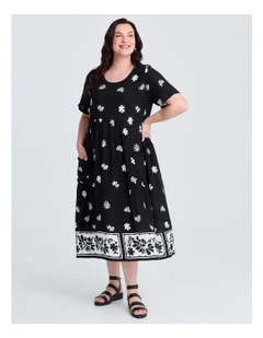 Natural Pocket Midi Dress in Black/vanilla