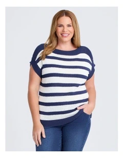 Nautical Chic Stripe Knit Top French in Blue/white