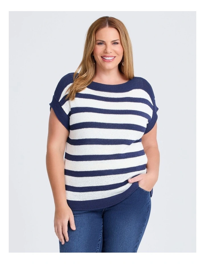 Nautical Chic Stripe Knit Top French in Blue/white image 1