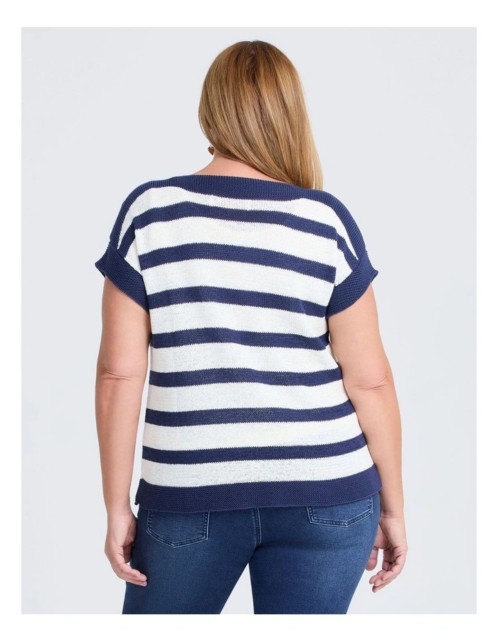 Nautical Chic Stripe Knit Top French in Blue/white image 2