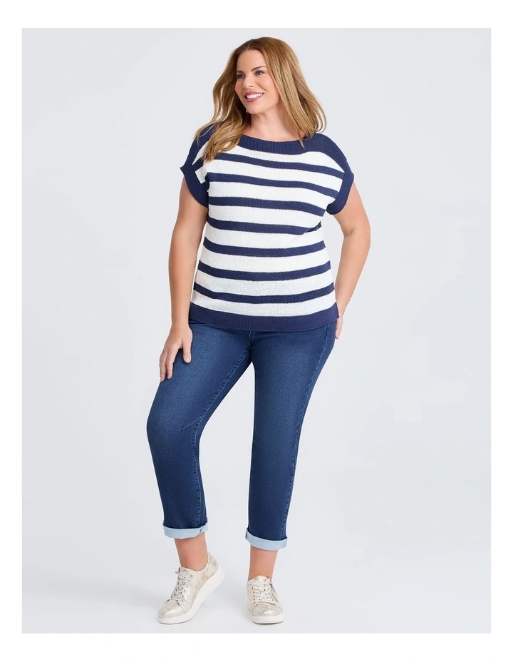 Nautical Chic Stripe Knit Top French in Blue/white image 3