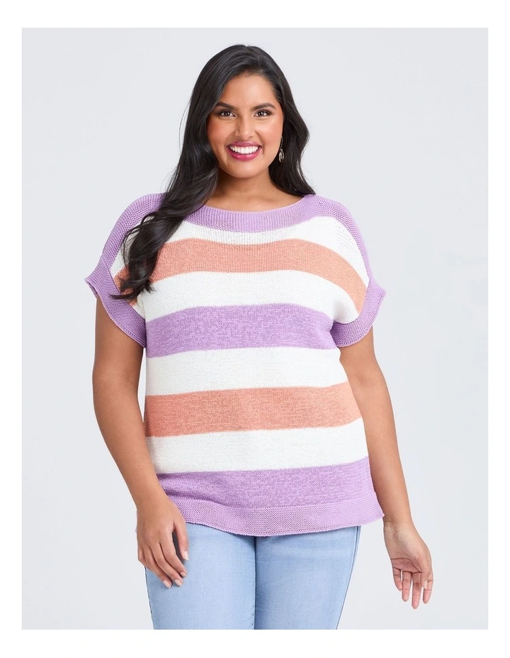 Cotton Blend Pastel Knit Top Pastel Stripe image 1