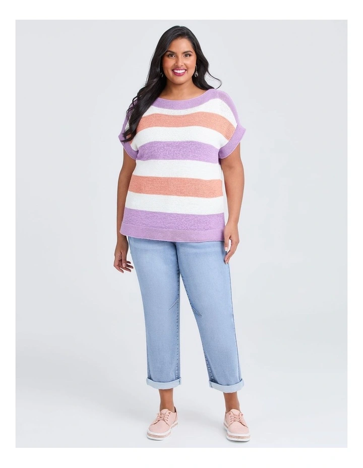 Cotton Blend Pastel Knit Top Pastel Stripe image 3