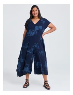 Zoe Zip Natural Jumpsuit Dark Indigo Print