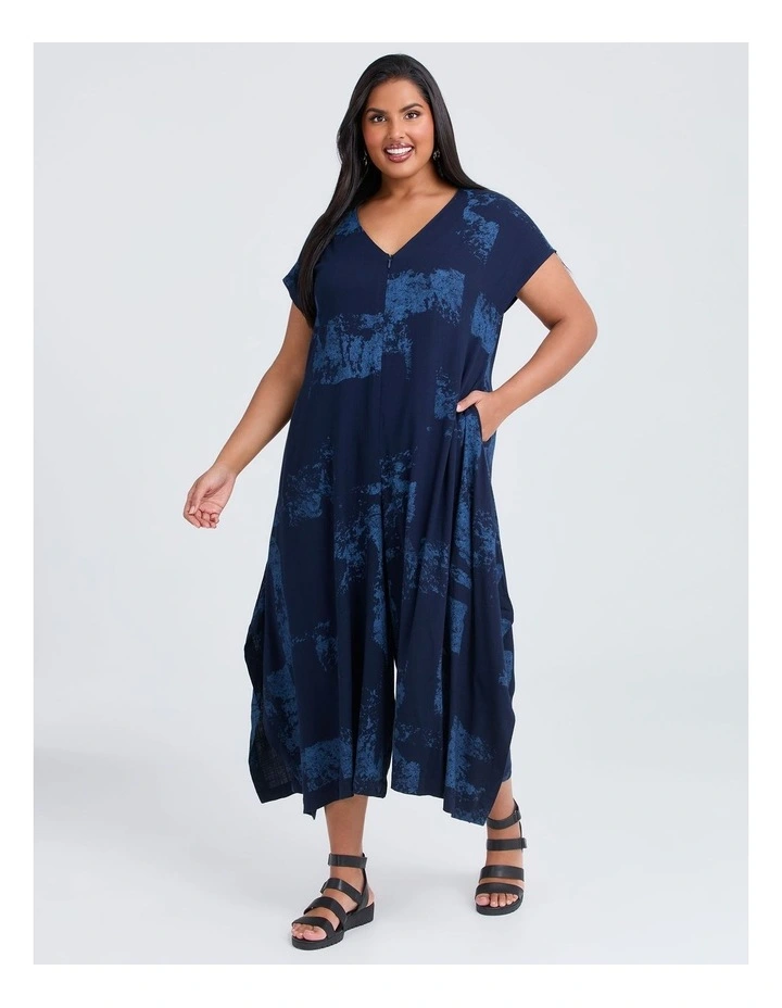 Zoe Zip Natural Jumpsuit Dark Indigo Print image 3
