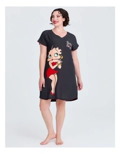Modal Betty Boop V-neck Nightie in Black