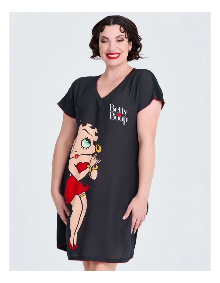 Modal Betty Boop V-neck Nightie in Black image 3