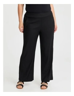 Stretch Linen Bea Wide Leg Pant in Black