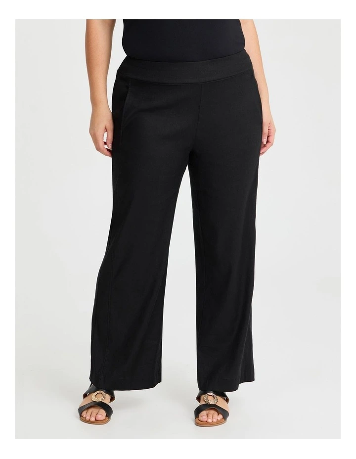 Stretch Linen Bea Wide Leg Pant in Black image 1
