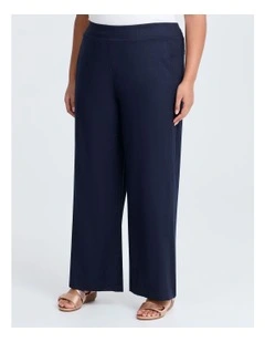 Stretch Linen Bea Wide Leg Pant in Dark Indigo