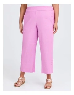 Button Hem Stretch Linen Pant in Bubblegum Pink