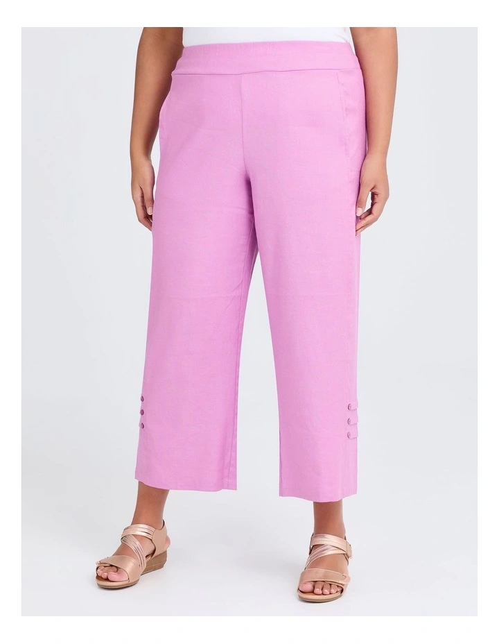 Button Hem Stretch Linen Pant in Bubblegum Pink image 1