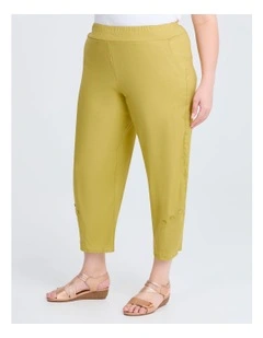Button Stretch Linen Pant in Citron Yellow