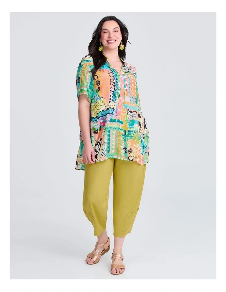 Button Stretch Linen Pant in Citron Yellow image 3
