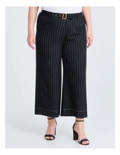 Pinstripe Wide Leg Culotte Pant in Black Pinstripe
