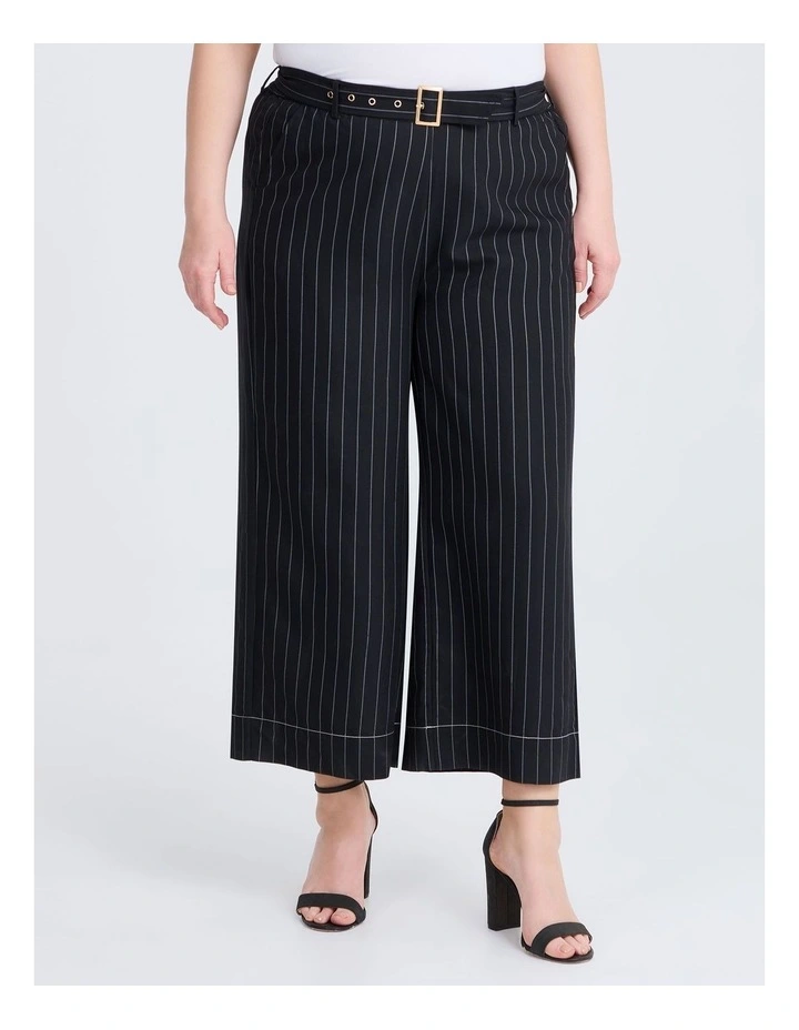 Pinstripe Wide Leg Culotte Pant in Black Pinstripe image 1