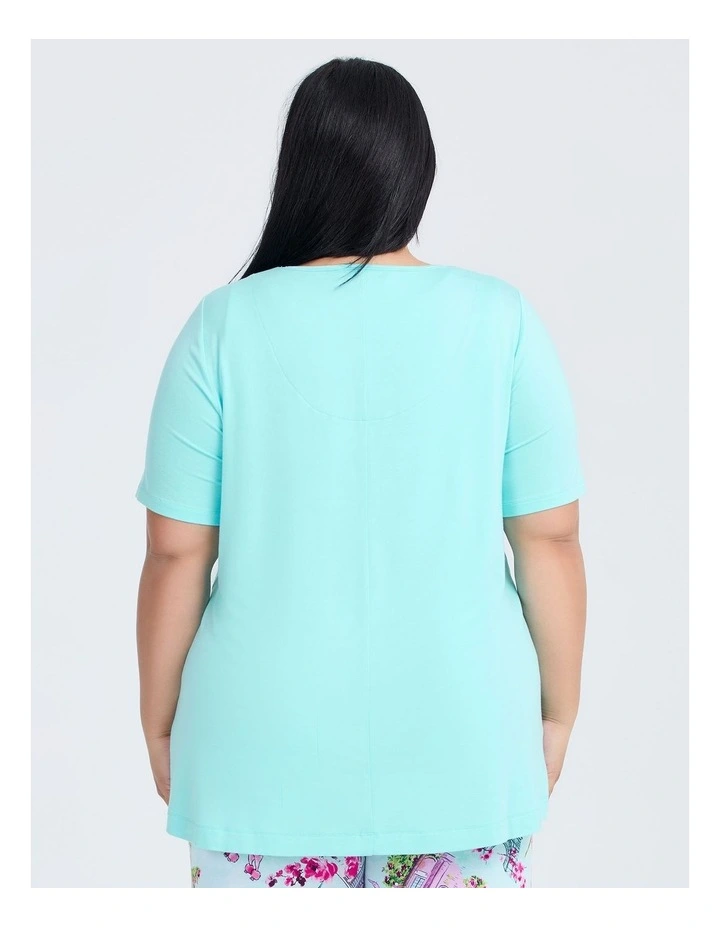 Bamboo Paris Print Pyjama Top in Iced Aqua image 2