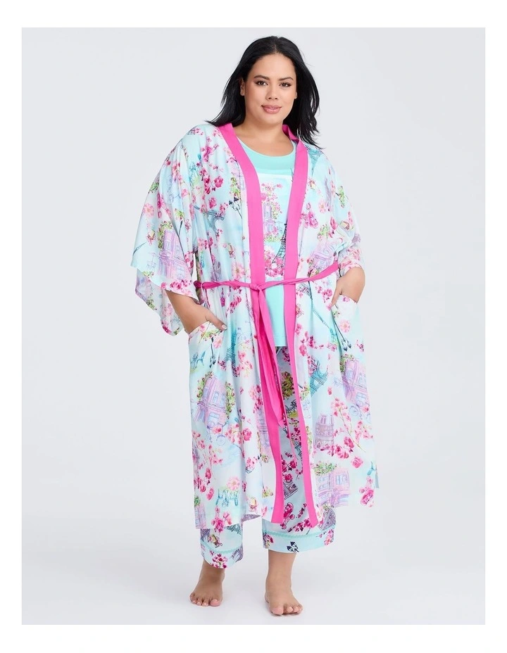 Bamboo Paris Print Pyjama Top in Iced Aqua image 4