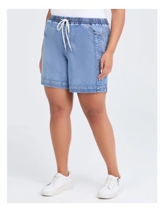 Cotton Seam Detail Denim Short Light in Blue Denim