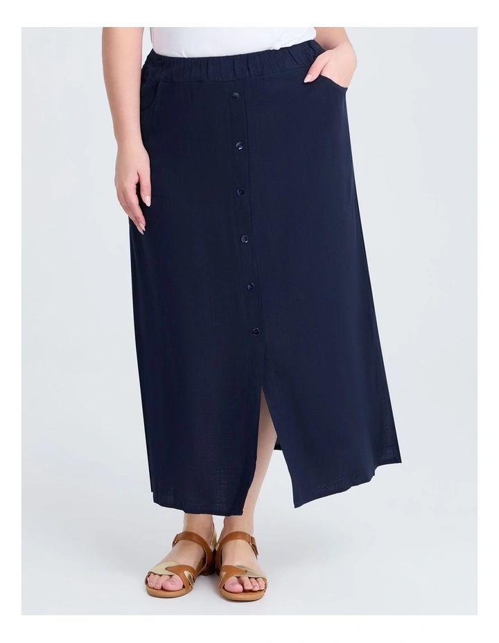 Button A-line Natural Maxi Skirt in Dark Indigo image 1