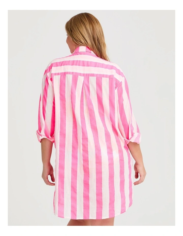 Cotton Bold Stripe Beach Shirt Pink/white Stripe image 2
