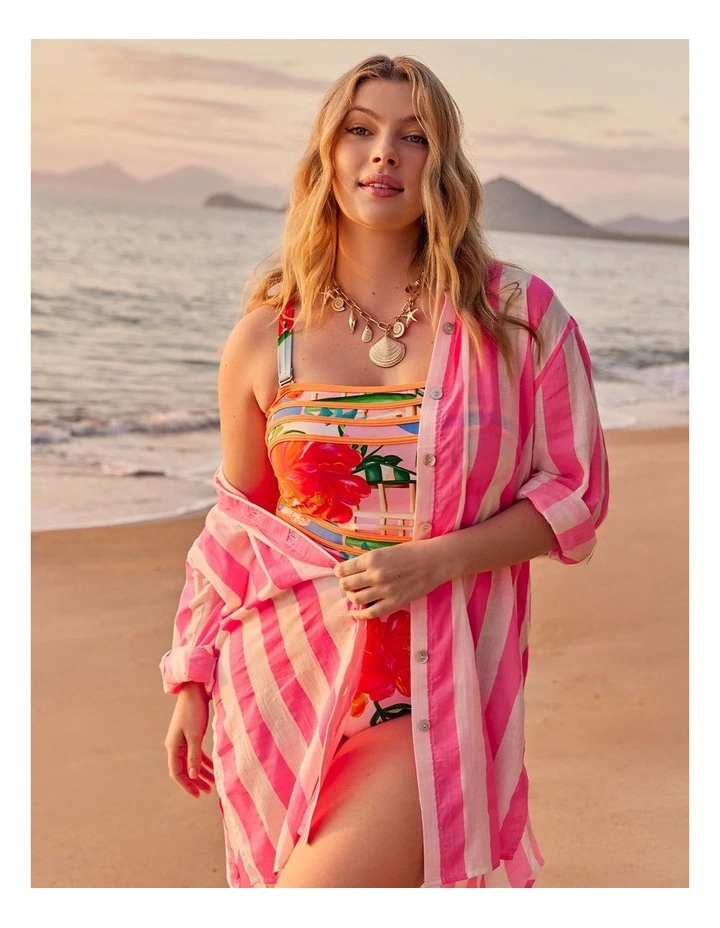 Cotton Bold Stripe Beach Shirt Pink/white Stripe image 4
