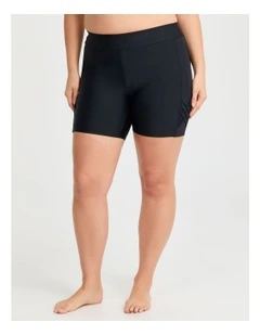 Mesh Splice Bind Swim Short in Black
