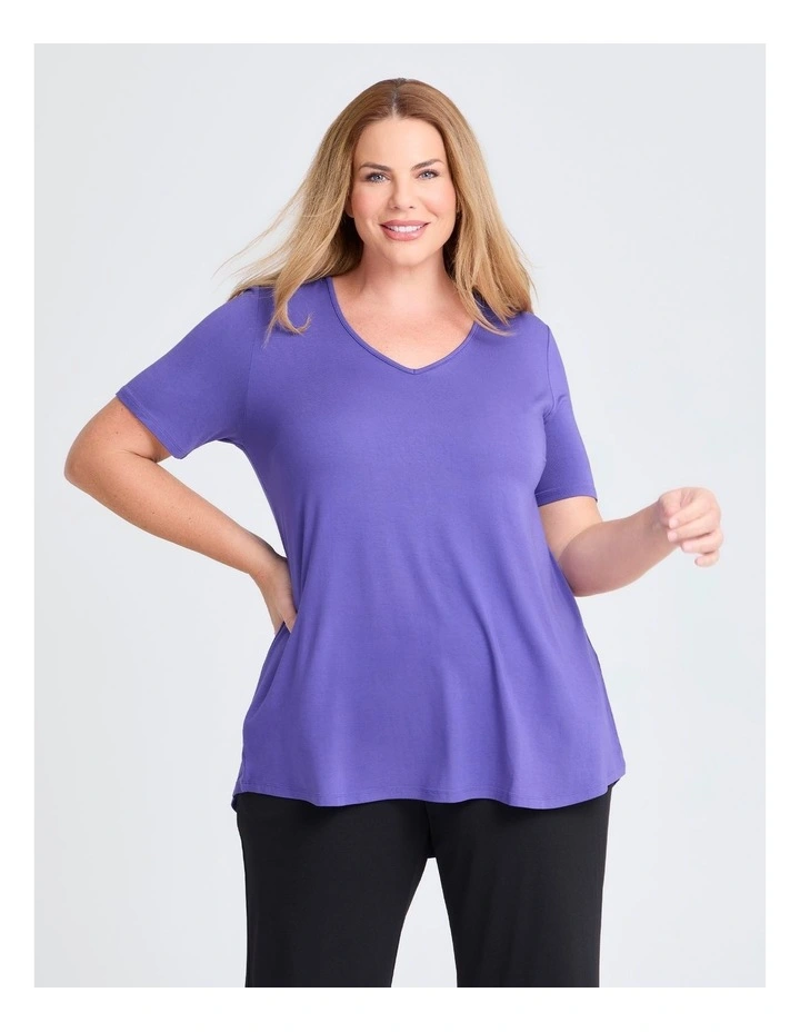 Bamboo Base V Neck Short Sleeve Top in Purple Iris image 1