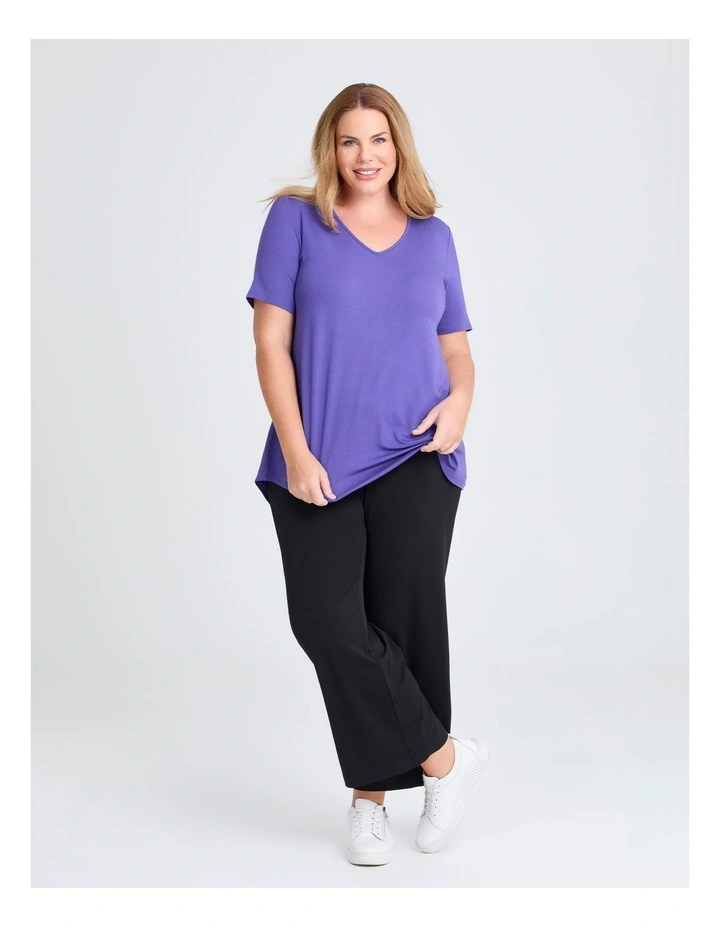 Bamboo Base V Neck Short Sleeve Top in Purple Iris image 3