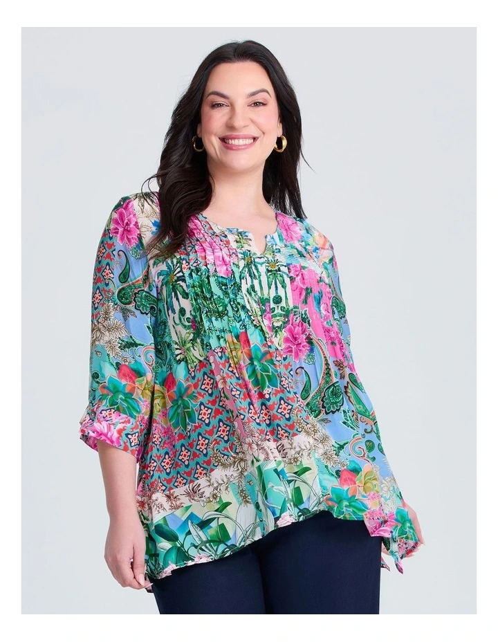 Polly Pintuck Natural Top Print image 1