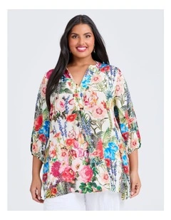Natural Floral Top in Print