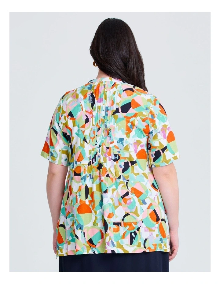 Zoe Zip Neck Pintuck Natural Top Print image 2