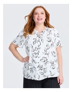 Leila Short Sleeve Top in Off White/black