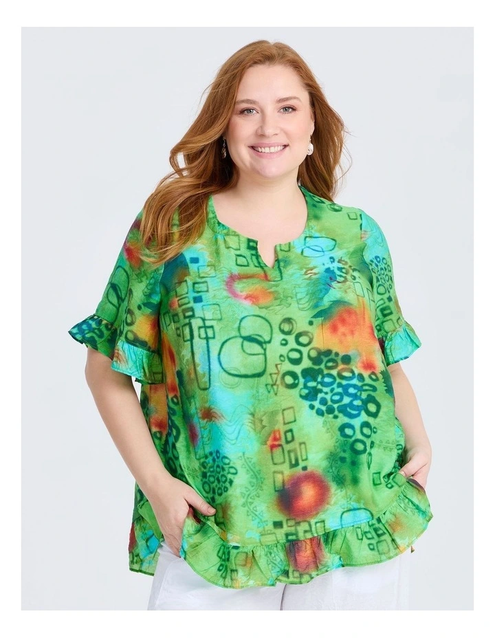 Salsa Ruffle Natural Top Green Print image 1