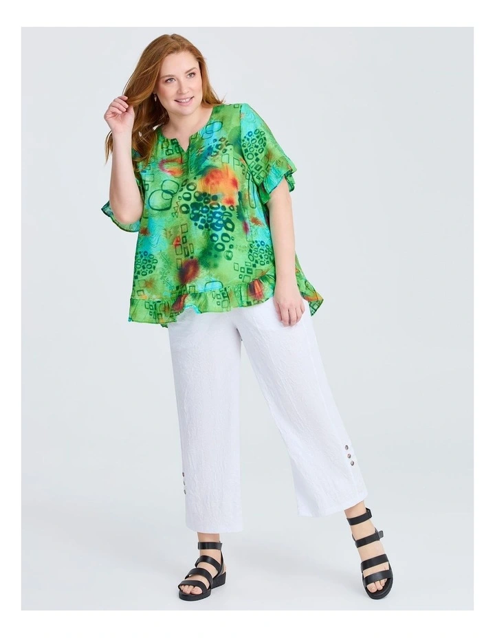 Salsa Ruffle Natural Top Green Print image 3