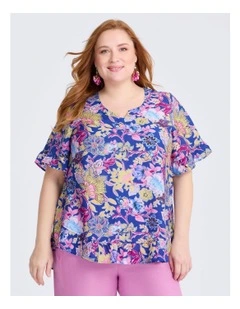 Salsa Ruffle Natural Top Blue Print