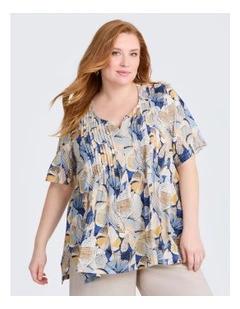 Polly Pintuck Natural Top Blue Print