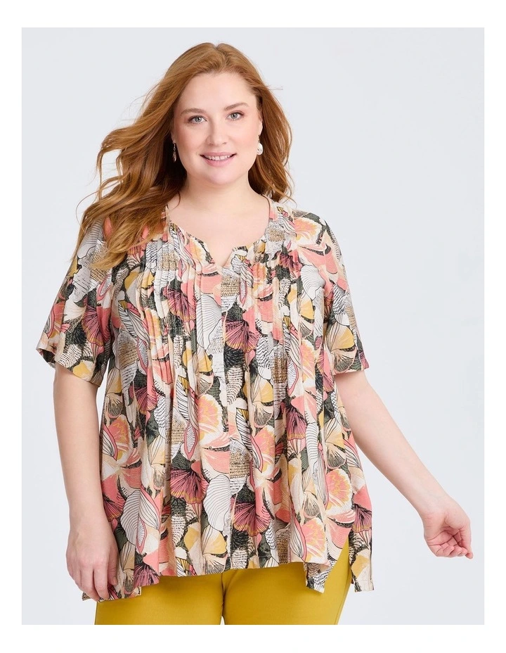 Polly Pintuck Natural Top Peach Print image 1
