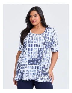 Transit Bamboo Foil Crush Top Dark Indigo Print