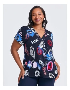 Molly Print Top Navy/Multi