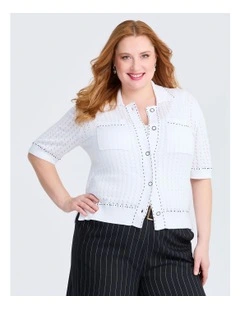 Eleni Textured Knit Top in Off White