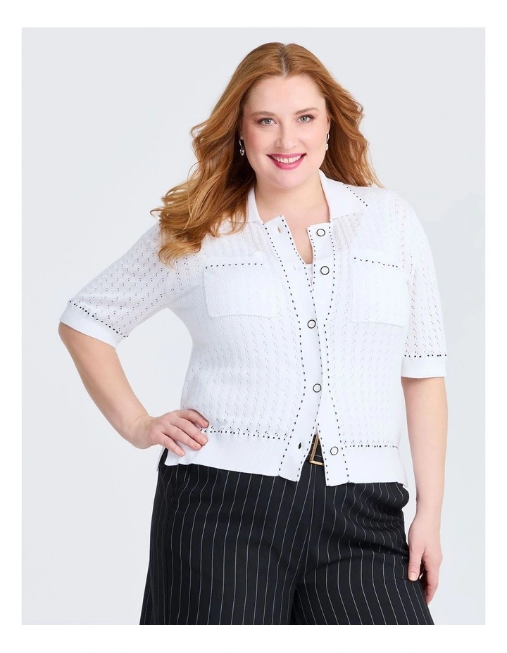 Eleni Textured Knit Top in Off White image 1